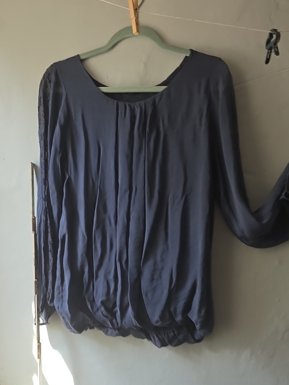 Carla Conti Italy Silk Lace Gathered Puff Blue Boho Blouse Small